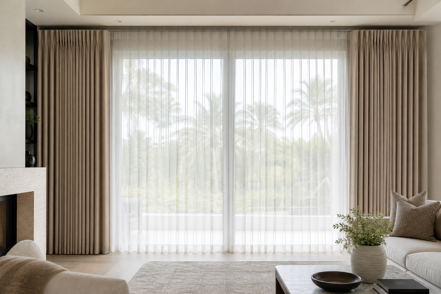 Triple Pinch Pleat Sheer y Black-Out combinados